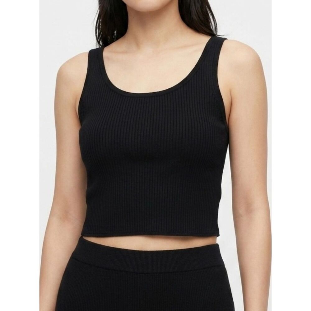 Ribbed Cotton Cropped Tank Top Uniqlo Black Scoop Neck Size M Medium